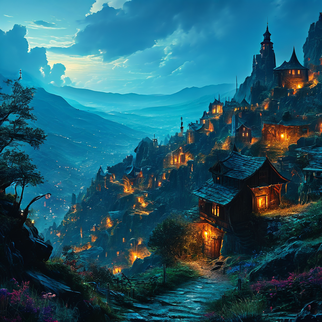 squared-village-on-top-of-hills-in-mystical-fantasy-bioluminescent-neon-art